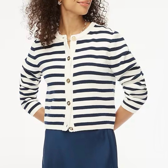J. Crew Factory Tops - 🆕 J. Crew | Blue + White Striped 100% Cotton Jacket Cardigan Sweater, NWT
